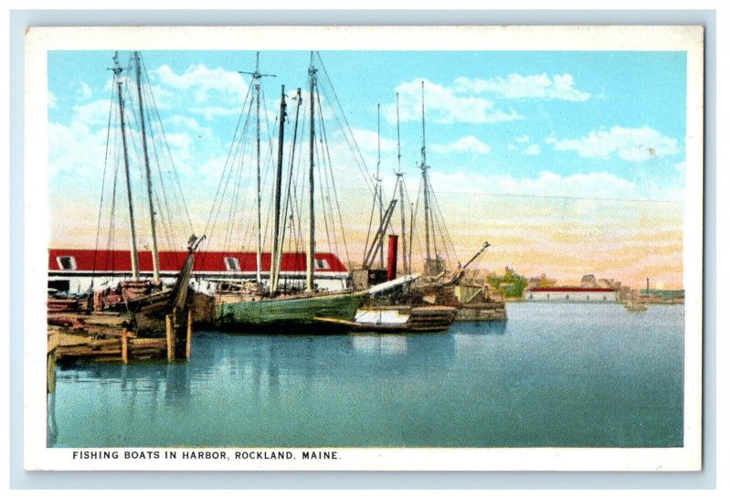 c1930's Fishing Boats In Harbor Rockland Maine ME Vintage Unposted Postcard 