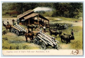 1907 Logging Scene At Goff's Fall View Near Manchester New Hampshire NH Postcard