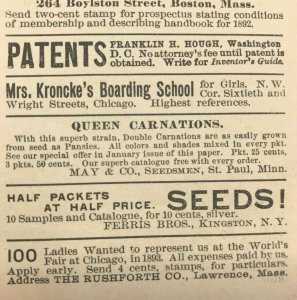 1892 Mrs. Kroncke's Boarding School Chicago Victorian Print Ad 2V1-103 