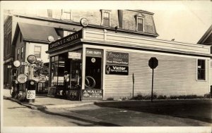 Westbrook ME Gas Station Lawrence Seavey Store NICE SIGNS RPPC Potscard