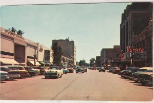 Sherman Street IL View Looking South Postcard 50s Cars Woody Chevy Theater Store