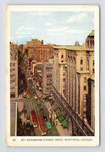 St Catherine Street West Montreal Canada Brids Eye View Trolley Old Car Postcard 