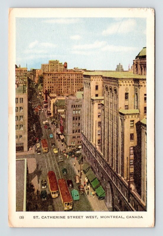 St Catherine Street West Montreal Canada Brids Eye View Trolley Old Car Postcard 