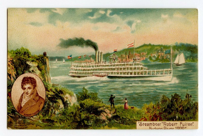 Postcard Steamboat Robert Fulton Hudson River 1000 Embossed Standard View Card