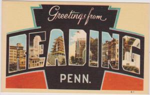 LP80  LARGE letter, Reading, Pennsylvania, PA, postcard.