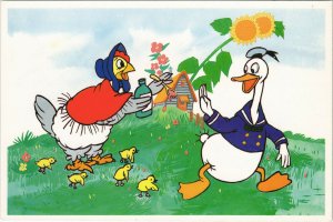 PC DISNEY, DONALD DUCK AND A CHICKEN, Modern Postcard (b38047)