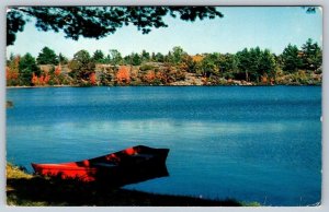 Fall Colours, Rowboat, Gravenhurst, Muskoka, Ontario, Vintage 1950s Postcard