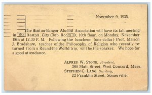 1935 Boston Bangor Alumni Association Boston Massachusetts MA Postal Card