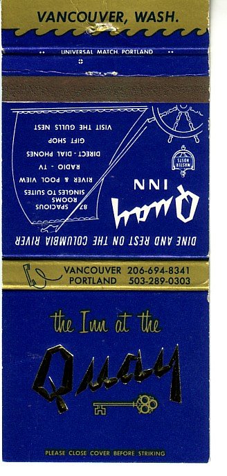 Matchbook Cover ! Inn at the Quay, Vancouver, Washington !