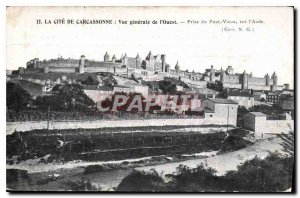 Old Postcard La Cite Carcassonne West General view Taking the Old Port of Aude