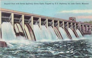 Missouri Lake Ozarks Bagnell Dam With Seven Spillway Gates Open Topped By U S...