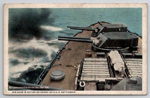 US Navy Big Guns in Action on Board of a US Battleship Postcard K21