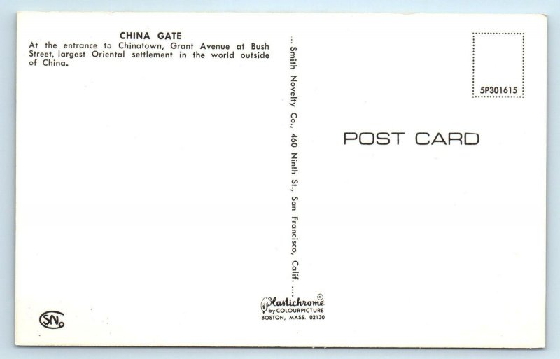 SAN FRANCISCO, CA California ~ CHINATOWN Entrance GRANT AVENUE c1960s Postcard