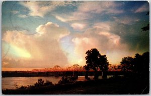 Arkansas AR, Eastern Gateway, Sunset over the Mississippi River Bridge, Postcard