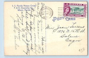 Miami Florida FL Postcard S.S. Florida Nassau Cruise P.& O. Steamship Co. 1958