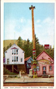 Postcard Chief Johnson's Totem and Residence Alaska