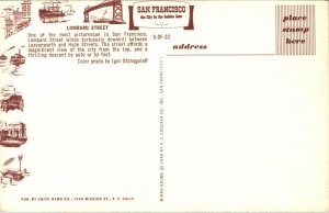 Crookedest St World San Francisco CA California Lombard VTG Postcard Chrome UNP 