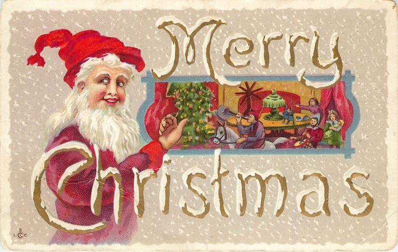 Vintage Embossed Christmas Postcard Series 250 C Santa Claus, Children & Toys