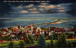 Minnesota Duluth Birds Eye View From Skyline Drive At Night Curteich