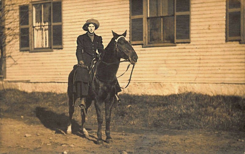 Portland ME Woodfords ME Area Girl Riding Horse Real Photo Postcard