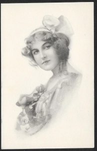 Portrait of Beautiful Lady with Bow in Hair Unused c1910s