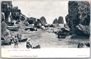 Capri Piccola Marina Italy Rocky Beach Boating Staiway Postcard