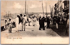 Curacao Aguasal de Punda Crowd in the Street Pier Boats and Ships Postcard