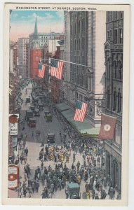 P2981, old postcard many people old cars usa flags washington st. boston mass