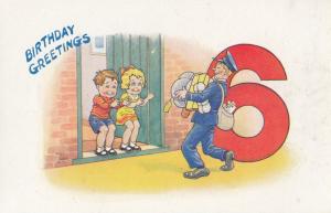 Children With Postman Sack 6 Years Old Birthday Greetings Postcard