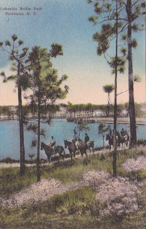 North Carolina Pinehurst Horseback Riders On Lakeside Bridle Path Handcolored...