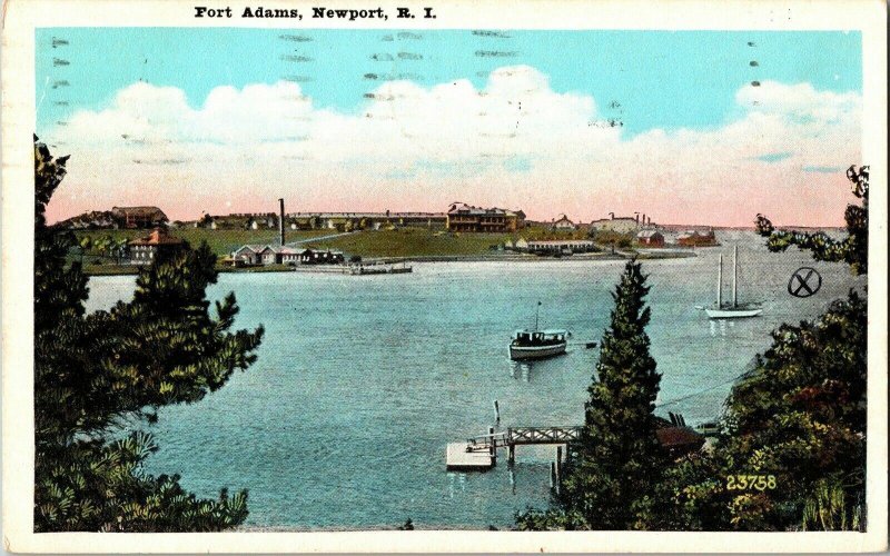 Fort Adams Newport Rhode Island WB Postcard Cancel 1c stamp WOB Postcard Vtg 