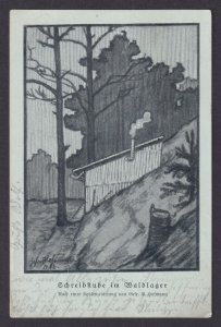 Vinatge postcard GERMANY WWI Writing room Forest camp Hofmann Feldpost