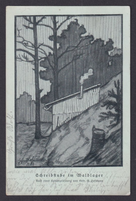 Vinatge postcard GERMANY WWI Writing room Forest camp Hofmann Feldpost