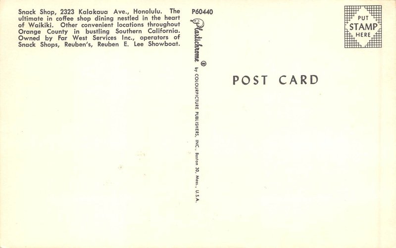 Honolulu Hawaii Territory 1950s Postcard Snack Shop
