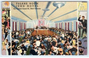 NEW ORLEANS, LA Louisiana ~ Roadside Jung Hotel TULANE ROOM 1940 Linen Postcard