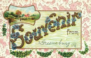 Vintage Postcard 1909 Souvenir From Greetings Countryside Nature Scene Flowers