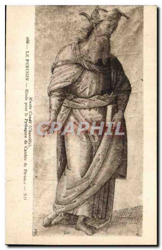 Old Postcard Musee Conde Chantilly Perugino Study for the Pythagorean Cambio ...