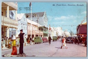 Hamilton Bermuda Postcard Front Street Business Section 1952 Posted Vintage