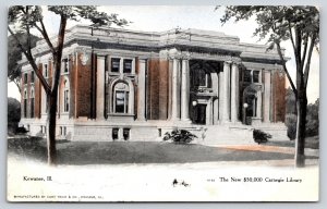 Kewanee Illinois~Carnegie Library Bldg~Lamps~Columns~Beaux-Arts~1907 Postcard