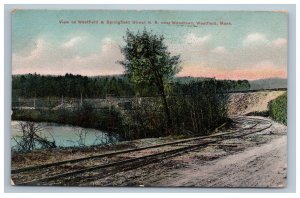 View on Westfield & Springfield Street Railroad Tracks Postcard MA