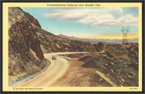 Boulder Dam NV Transcontinental Highway & Transmission Tower Linen Postcard 1939