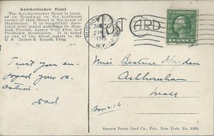 Hotel Knickerbocker, Manhattan, New York City, Early Postcard, Used in 1915