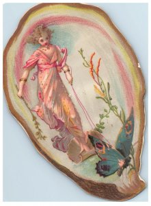 1870's Die-Cut Fantasy Fairy Butterfly Giant Insect Oyster Shell Card P144 #4