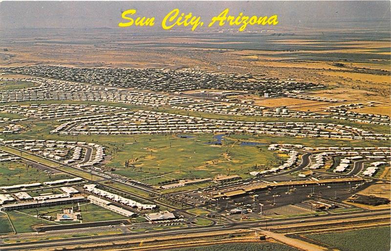 Phoenix-Sun City Arizona Aerial View~Lots of Houses-Streets-Cars~1950s Postcard