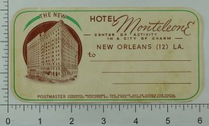 1940's-50's Hotel Montleone New Orleans, LA Luggage Label Original E19