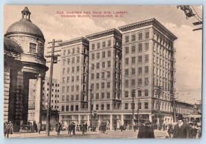 Vancouver BC Canada Postcard Corner Hasting And Main Str. Library Dawson Block