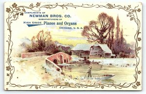 c1890 NEWMAN BROTHERS PIANOS AND ORGANS CHICAGO IL VICTORIAN TRADE CARD P2756