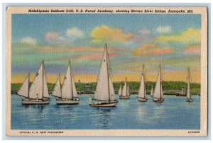 Annapolis Maryland MD Postcard Midshipmen Sailboat Drill US Naval Academy 1954