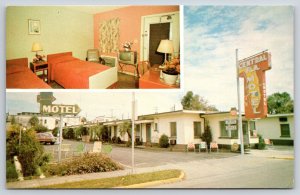 Haines City Florida~Central Florida Motel~Neon Map Sign~Guest Room TV~1960s PC