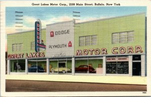 Postcard NY Buffalo Great Lakes Motor Corp. Dodge Classic Cars LINEN 1952 C1